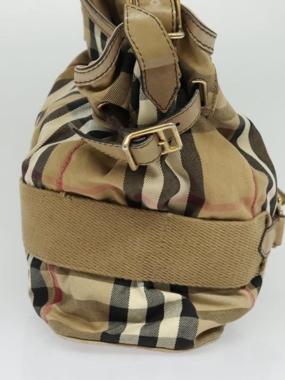 BURBERRY Nova Check Shoulder Bag Canvas Beige Gold Auth 120793 - Picture 5 of 16